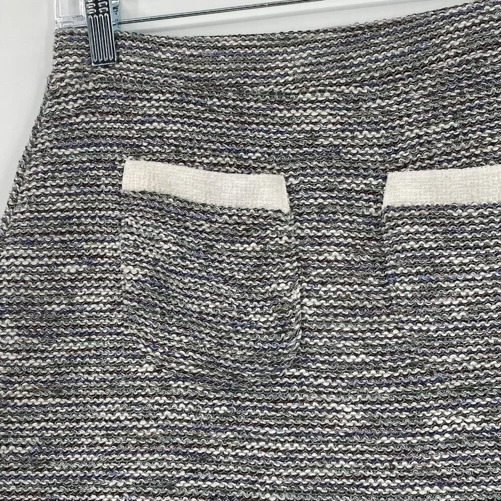 Zara Womens Size Small Gray Knit Jacquard Skirt Contrasting Pockets Preppy